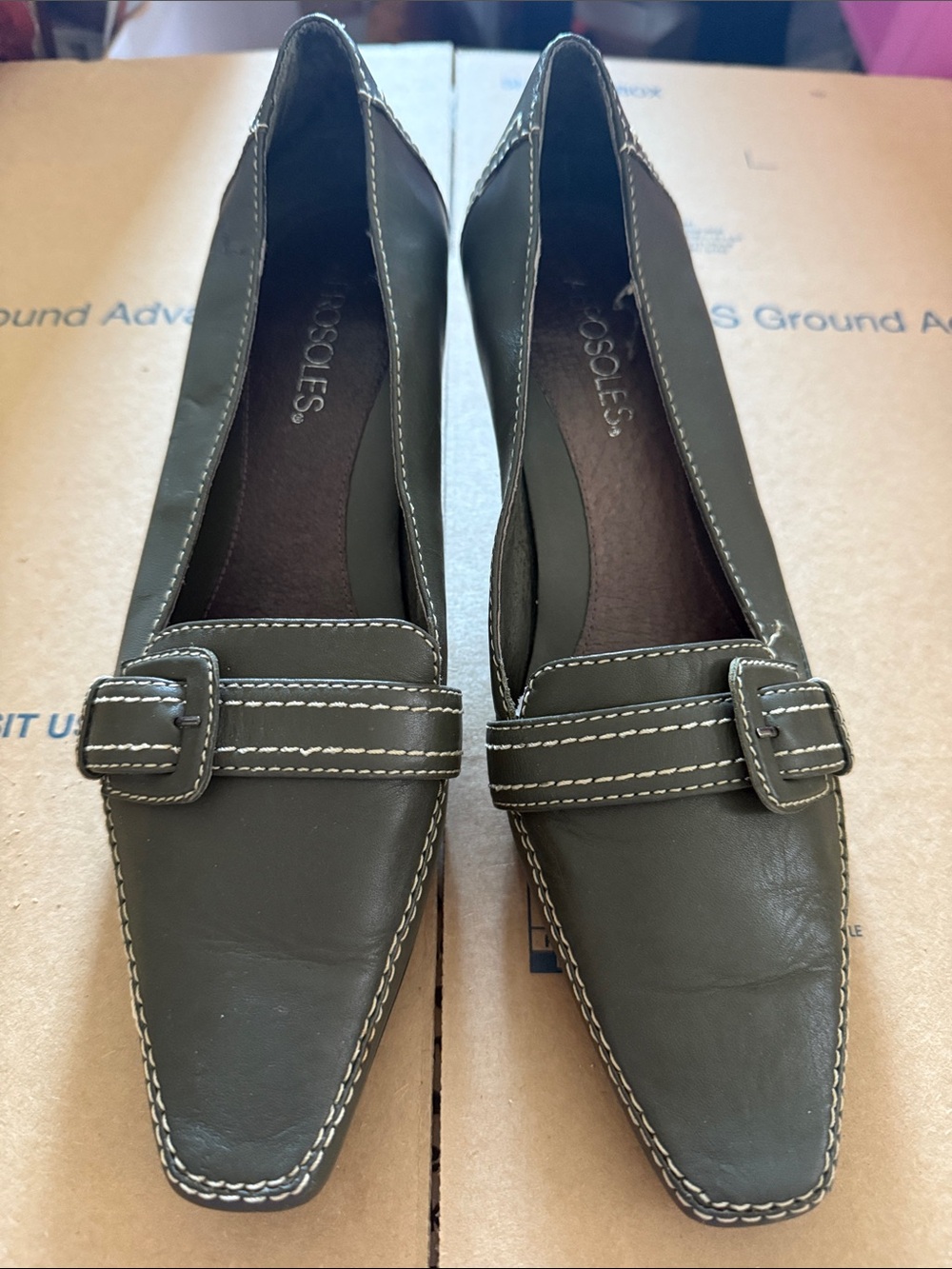 Naturalizer Olive Leather Pointed Buckle Flats